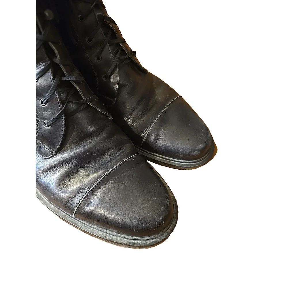 Salvatore Ferragamo Blck Leather Laceup Cap Toe Combat Boot Men Sz 9EE Steampunk